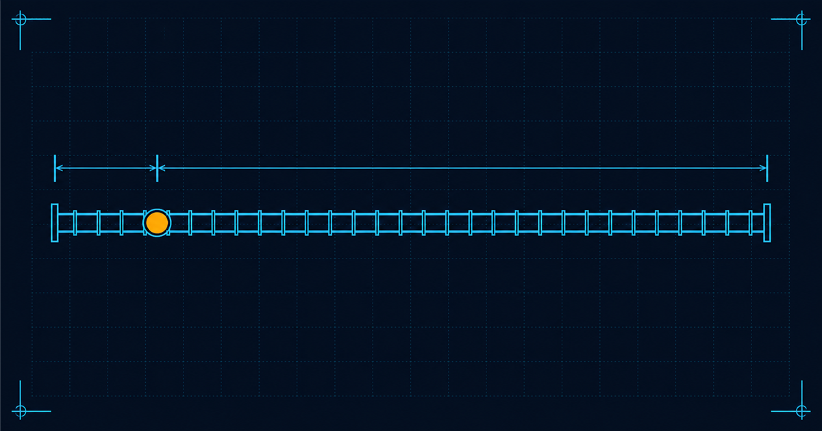 A schematic of a decision point early on a long track, with a short distance to the decision and a long one after it